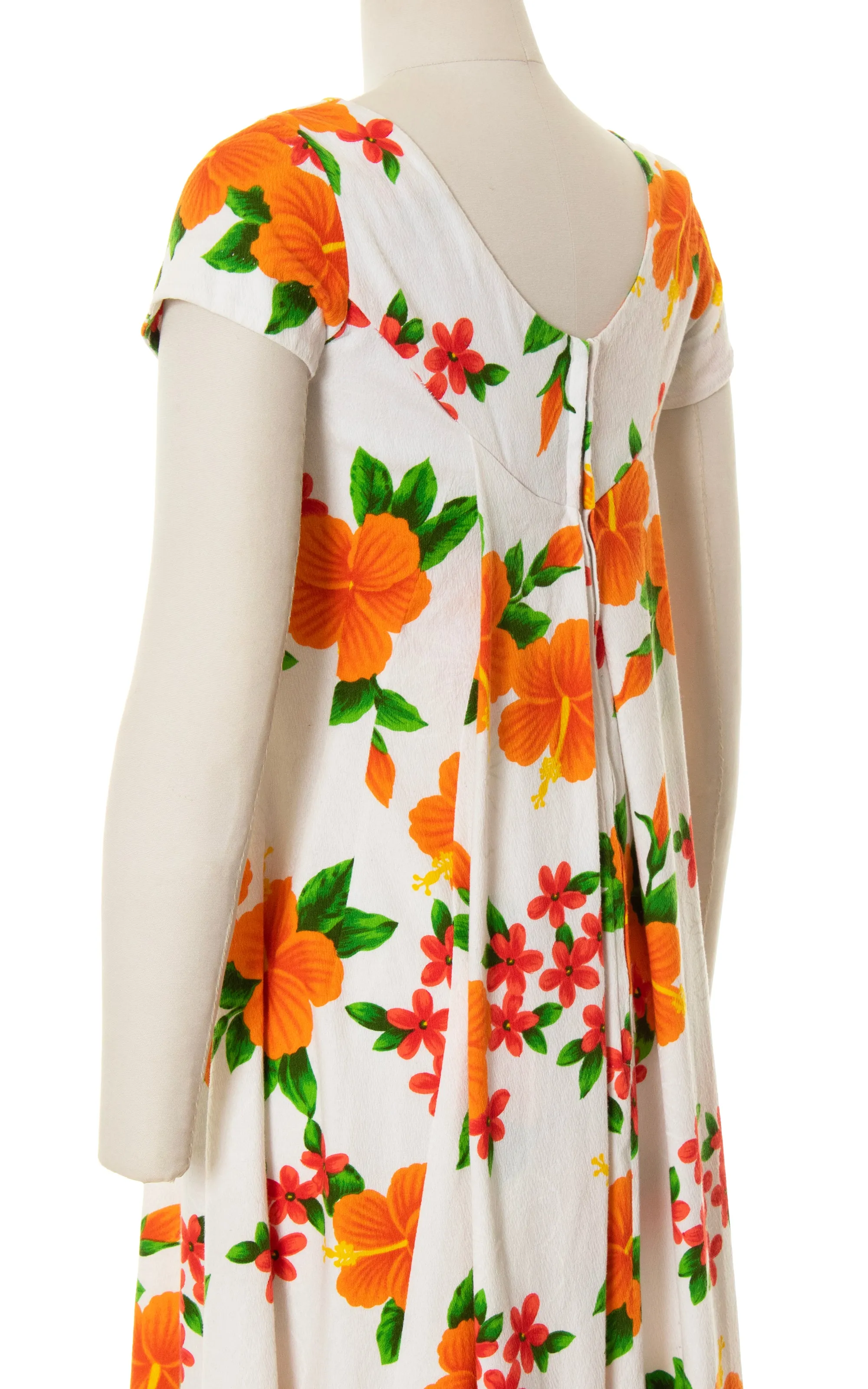 1960s 1970s Hawaiian Hibiscus Barkcloth Maxi Dress | small/medium