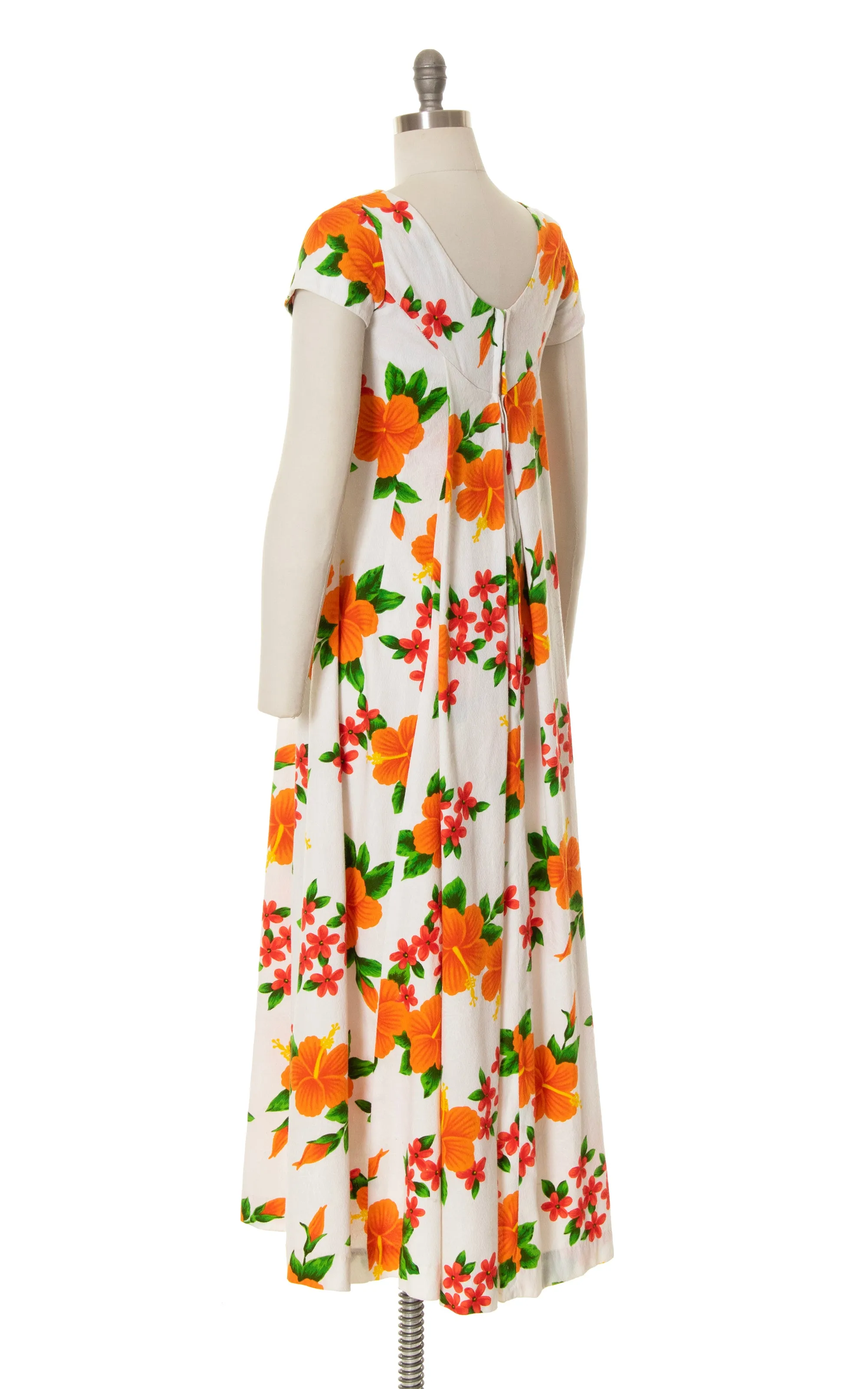 1960s 1970s Hawaiian Hibiscus Barkcloth Maxi Dress | small/medium