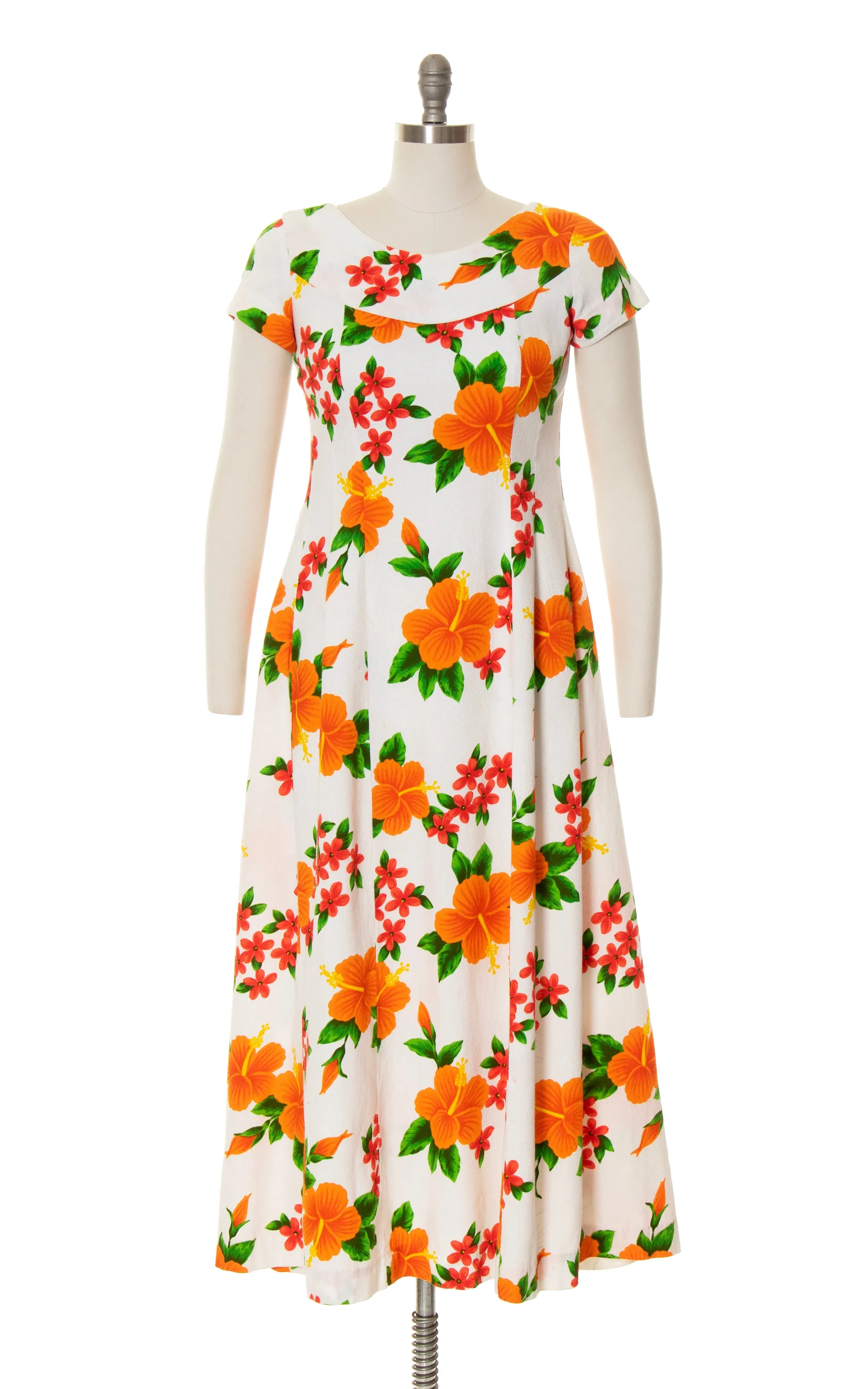 1960s 1970s Hawaiian Hibiscus Barkcloth Maxi Dress | small/medium