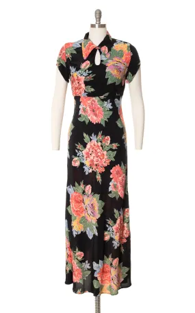 1990s does 1930s Floral Bias Cut Rayon Dress | small