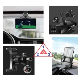 3 in 1 Car GPS Smartphone Holder: Dashboard / Visor Clamp   AC Grid Clip for Sharp R1S - Black