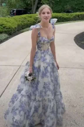 Beautiful Floral Print Chiffon Long Prom Dresses Evening Dress Formal Dress Party Dress