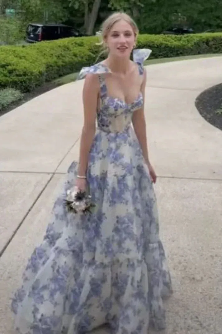 Beautiful Floral Print Chiffon Long Prom Dresses Evening Dress Formal Dress Party Dress