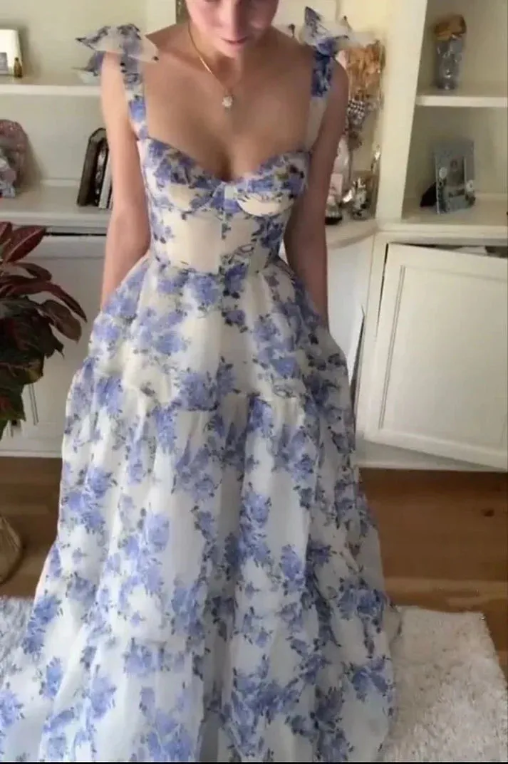Beautiful Floral Print Chiffon Long Prom Dresses Evening Dress Formal Dress Party Dress