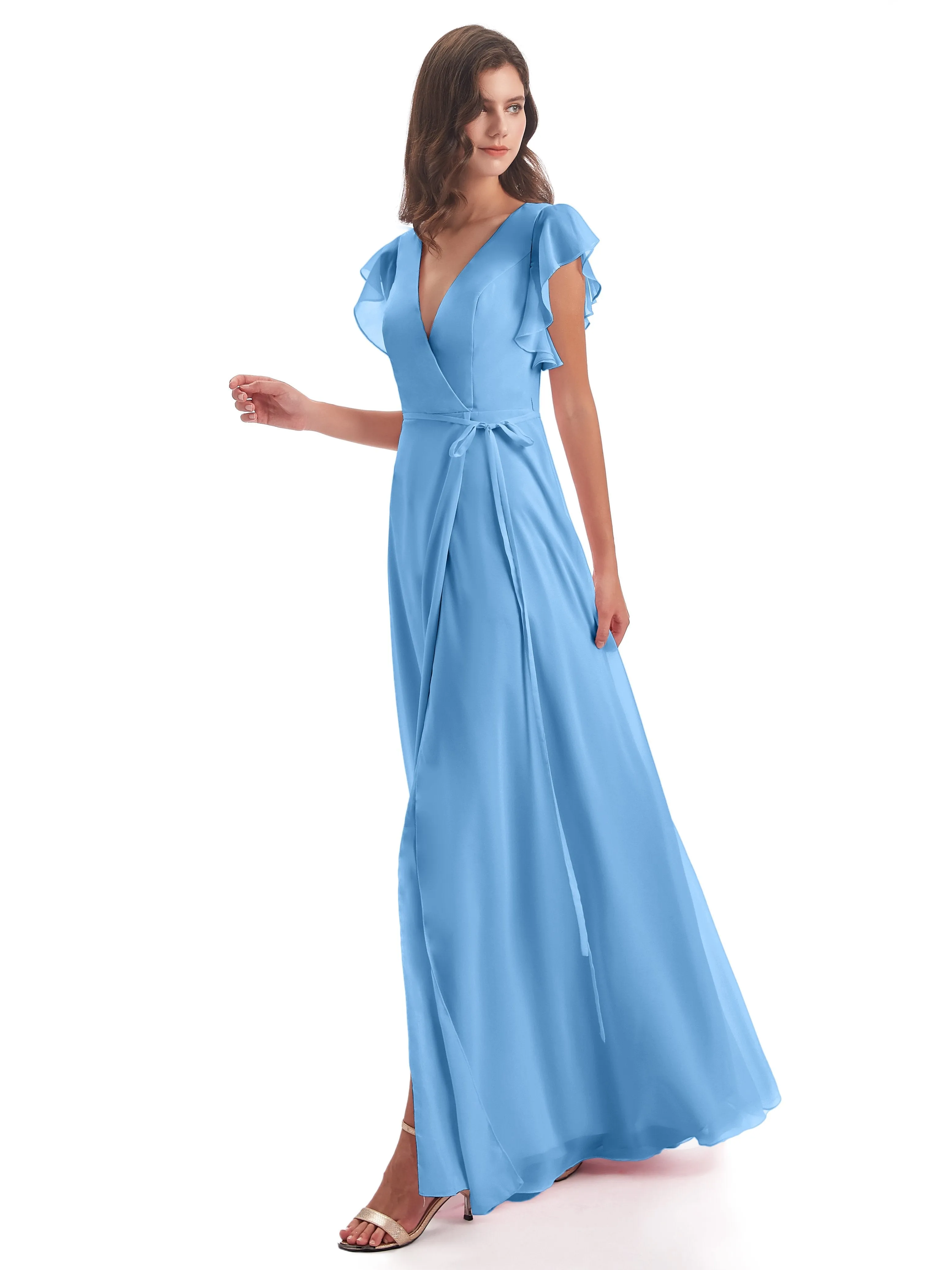 Bridesmaids Dresses Blue Hope Charming V Neck Long Chiffon Bridesmaid Dresses