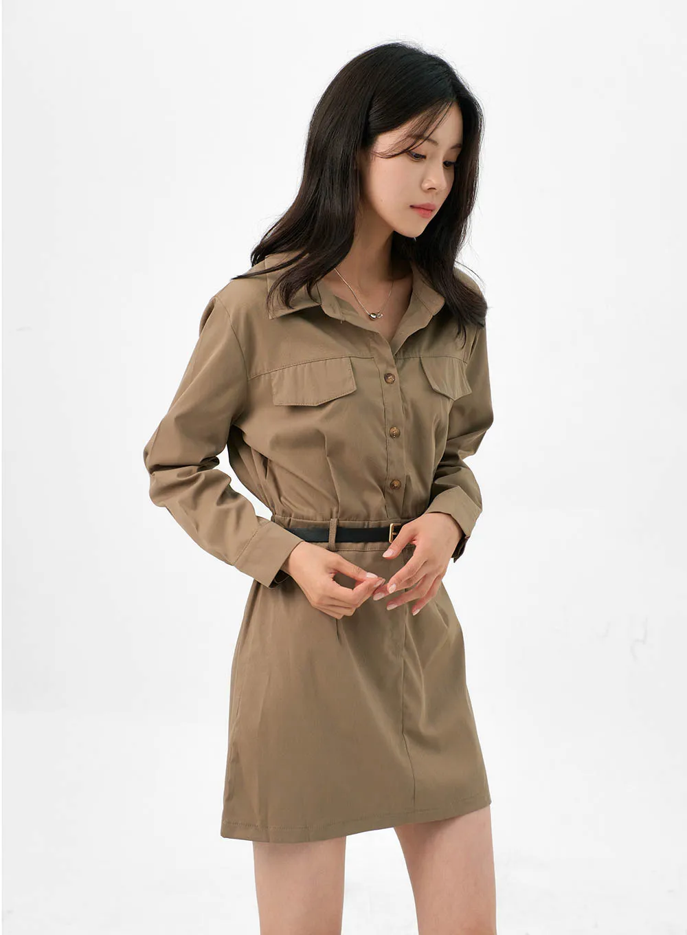 Button-Down Shirt Mini Dress OG323