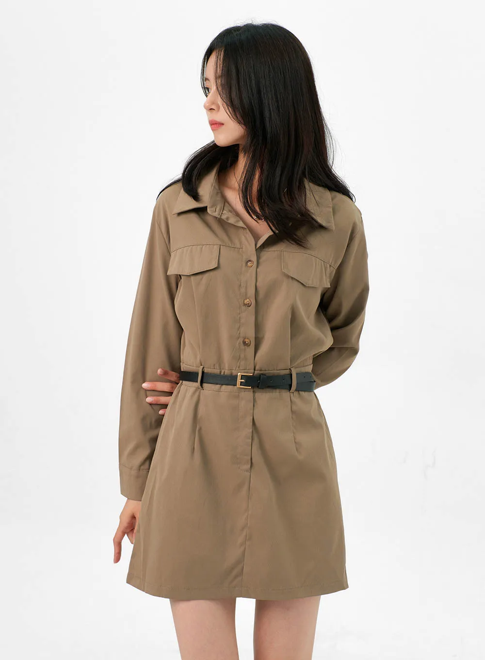 Button-Down Shirt Mini Dress OG323