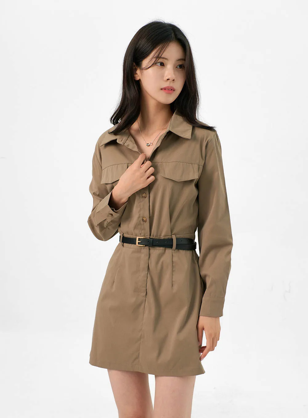 Button-Down Shirt Mini Dress OG323