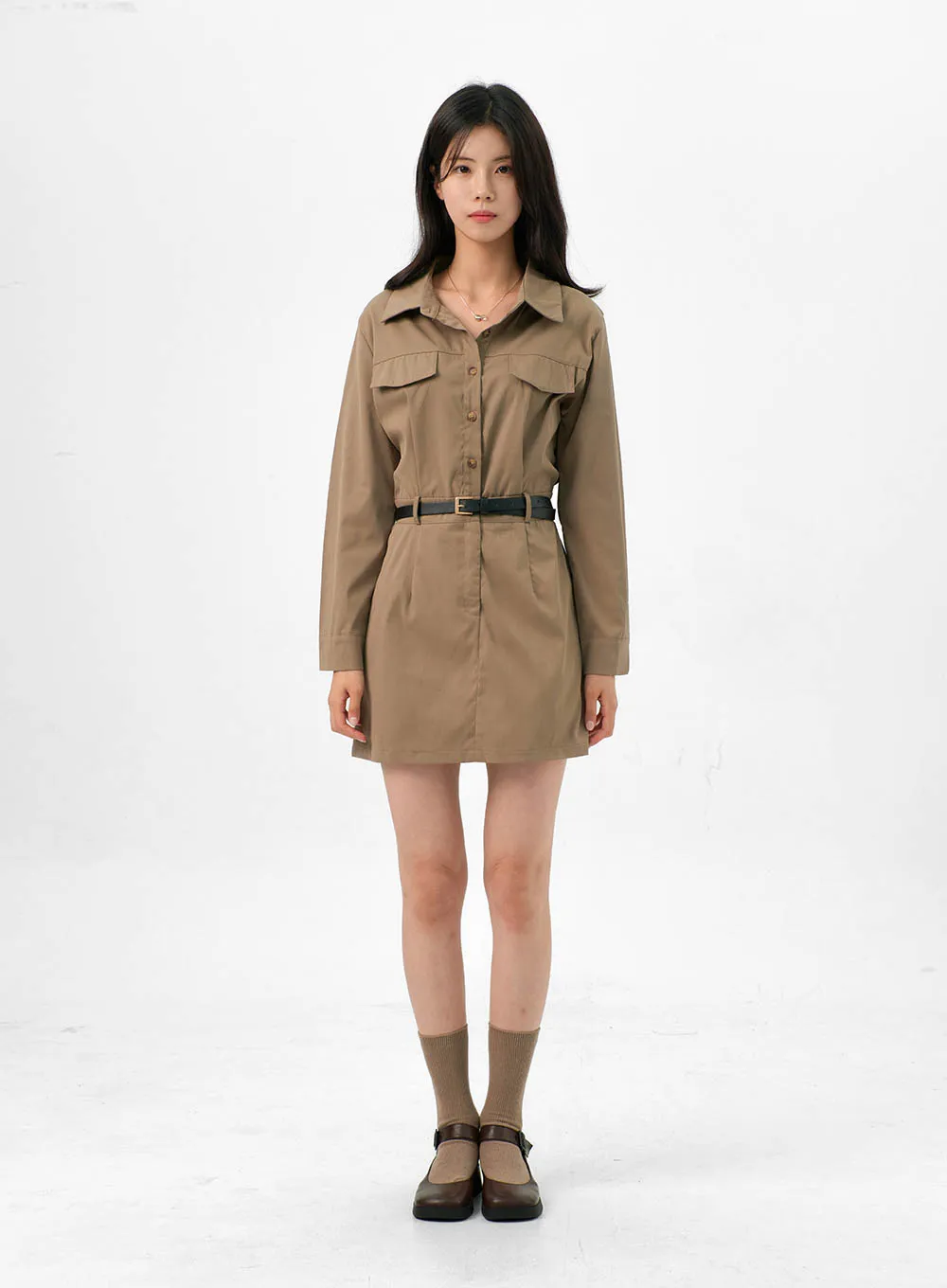 Button-Down Shirt Mini Dress OG323