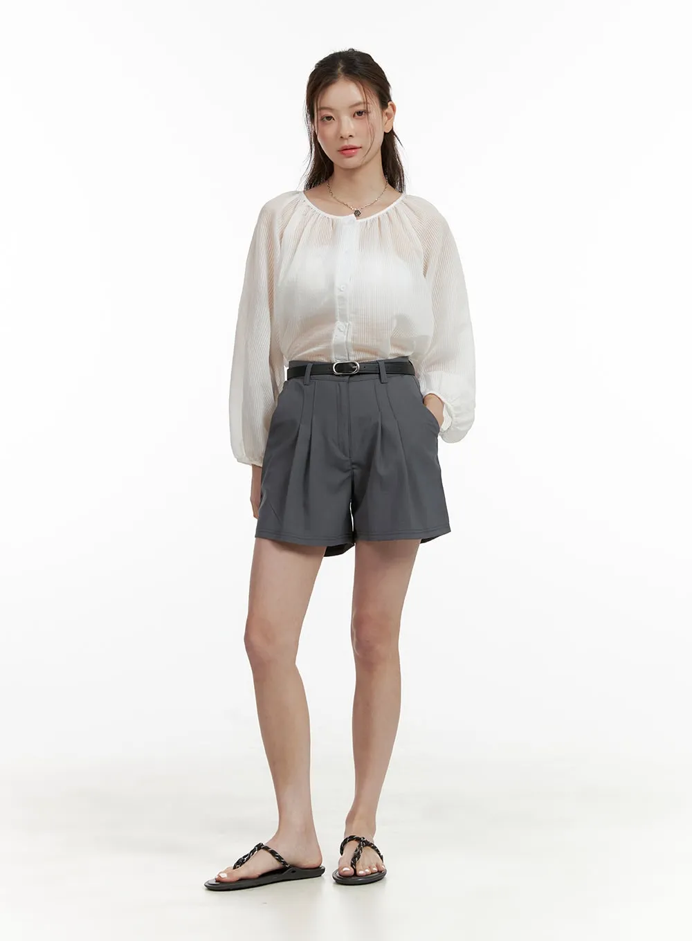Buttoned Summer Long Sleeve Blouse OU411