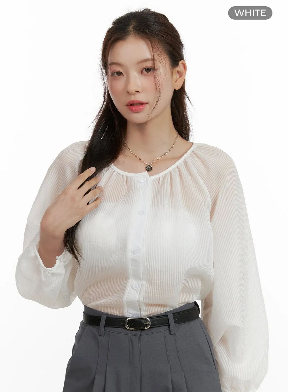 Buttoned Summer Long Sleeve Blouse OU411