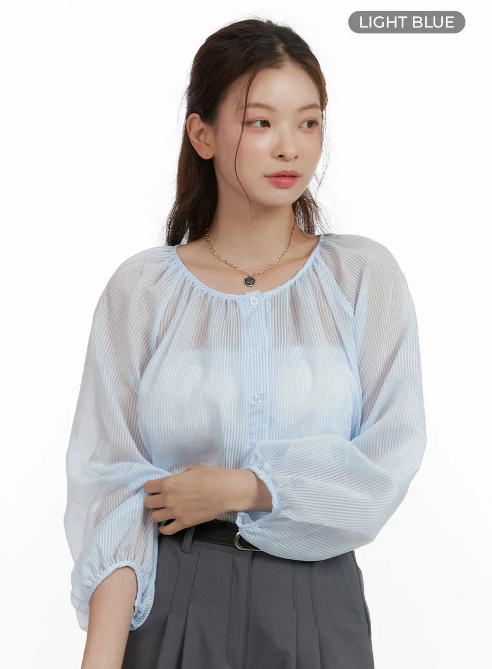 Buttoned Summer Long Sleeve Blouse OU411