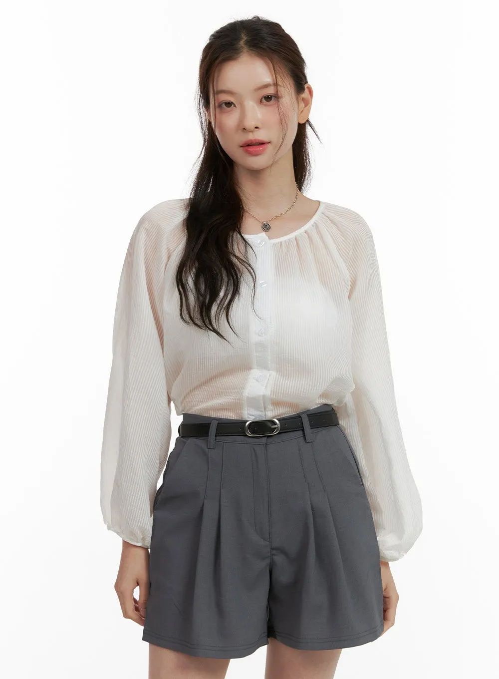 Buttoned Summer Long Sleeve Blouse OU411