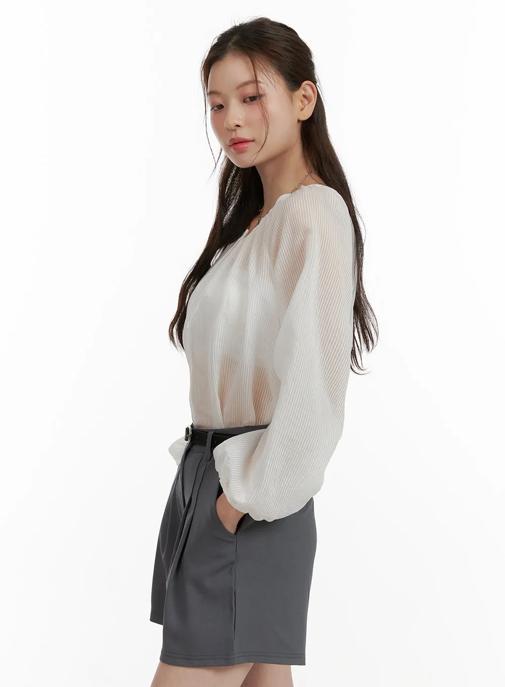 Buttoned Summer Long Sleeve Blouse OU411