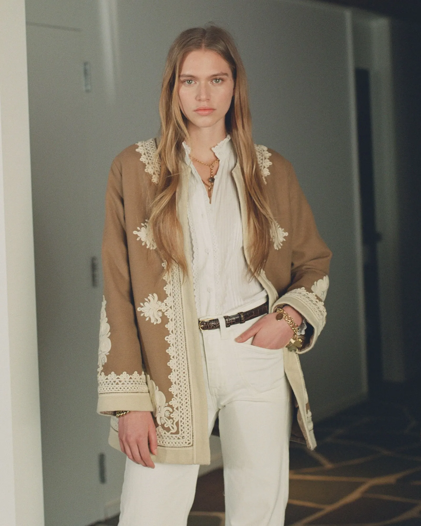 Camel Embroidered Landon Jacket