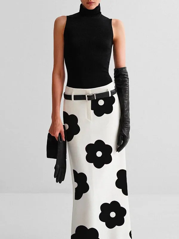 Chicmy-Floral Printed Split-Back Skirts Bottoms