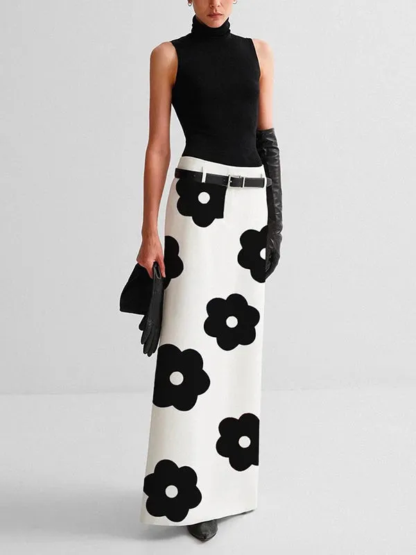 Chicmy-Floral Printed Split-Back Skirts Bottoms