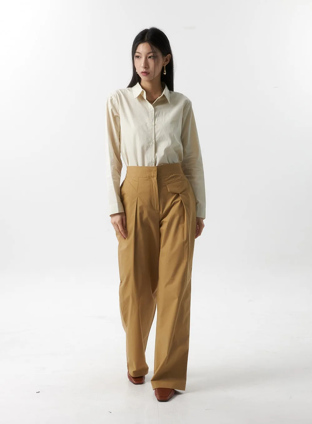 Cotton Pintuck Wide Leg Pants IS315