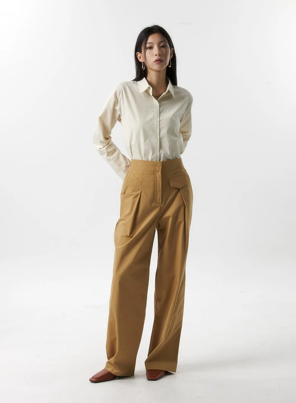 Cotton Pintuck Wide Leg Pants IS315