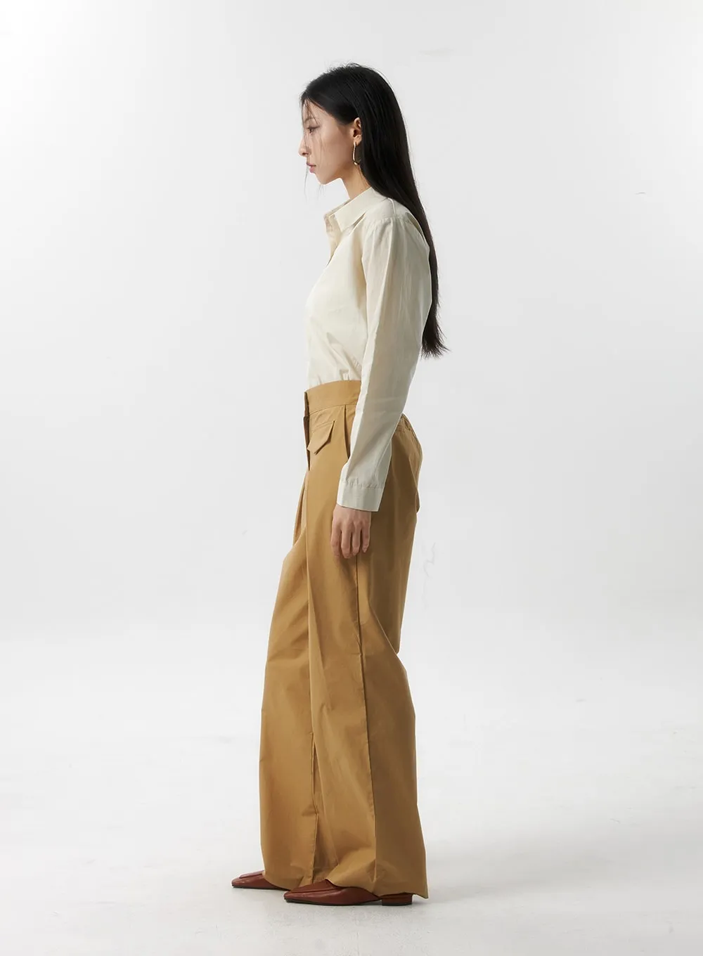 Cotton Pintuck Wide Leg Pants IS315