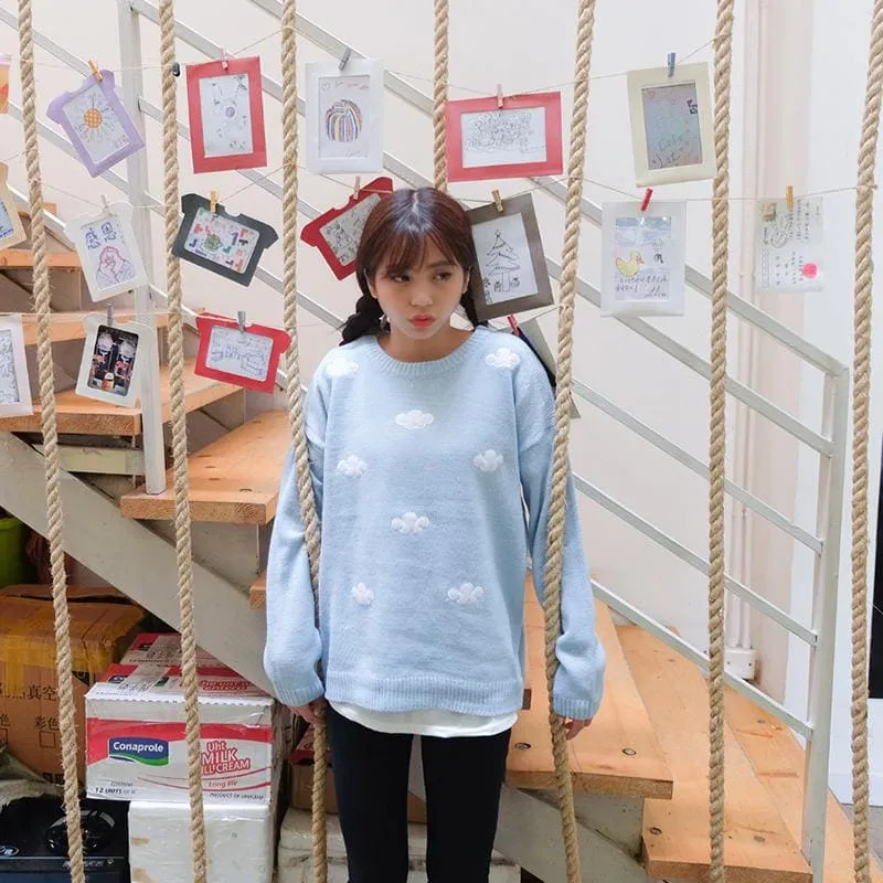 Cute Blue Clouds Loose Sweaters