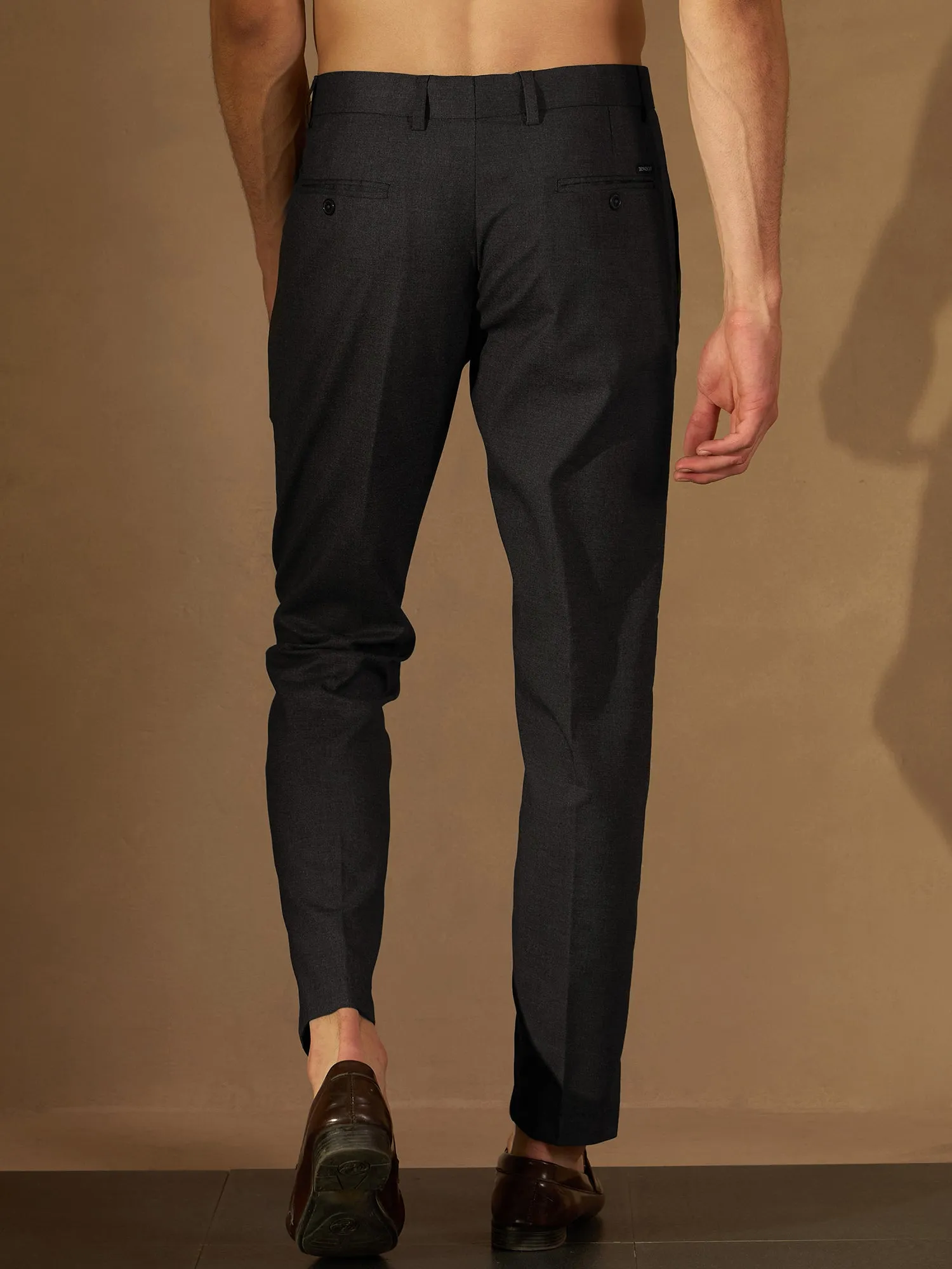 DENNISON Men Charcoal Formal Trousers