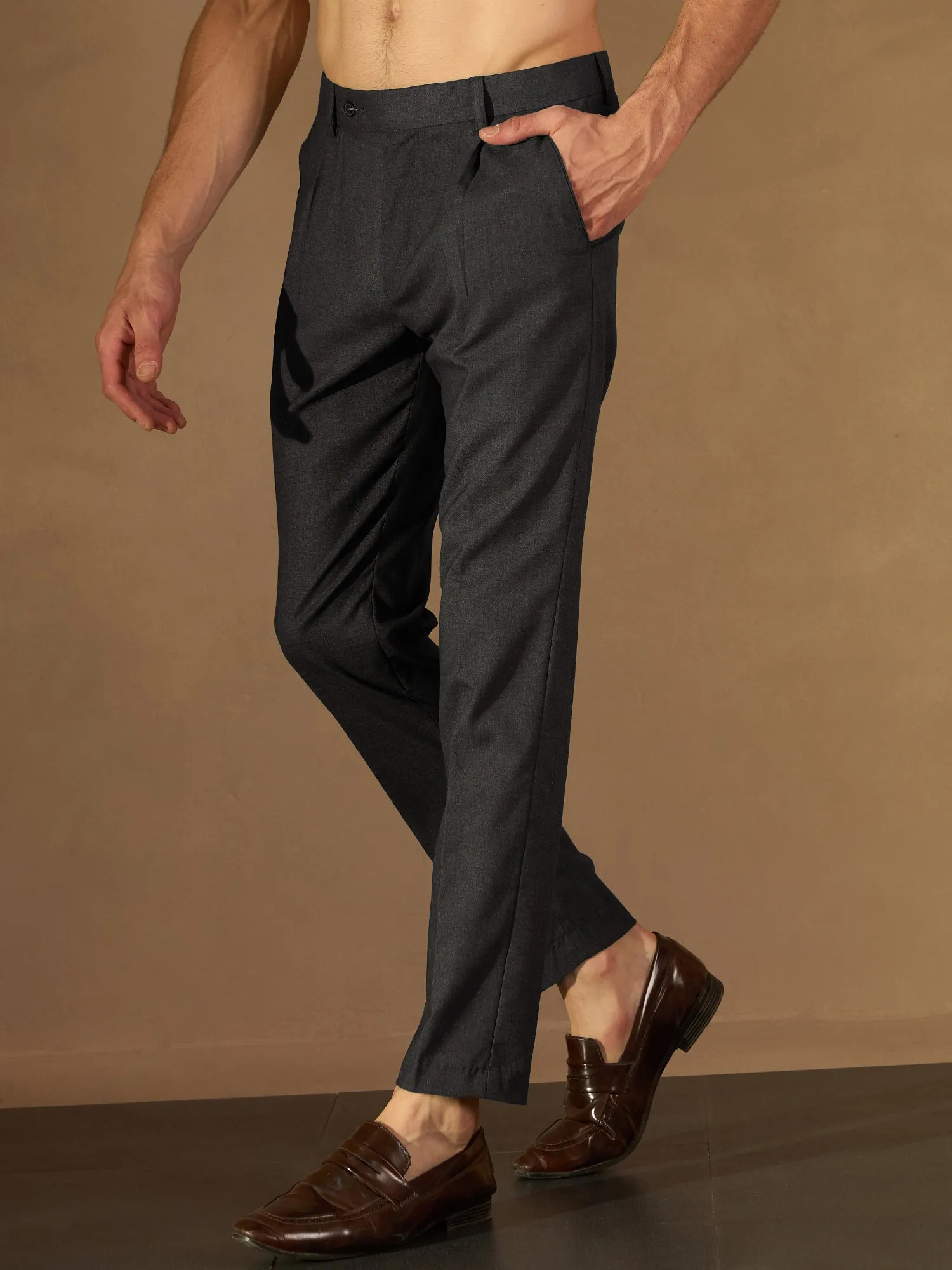 DENNISON Men Charcoal Formal Trousers