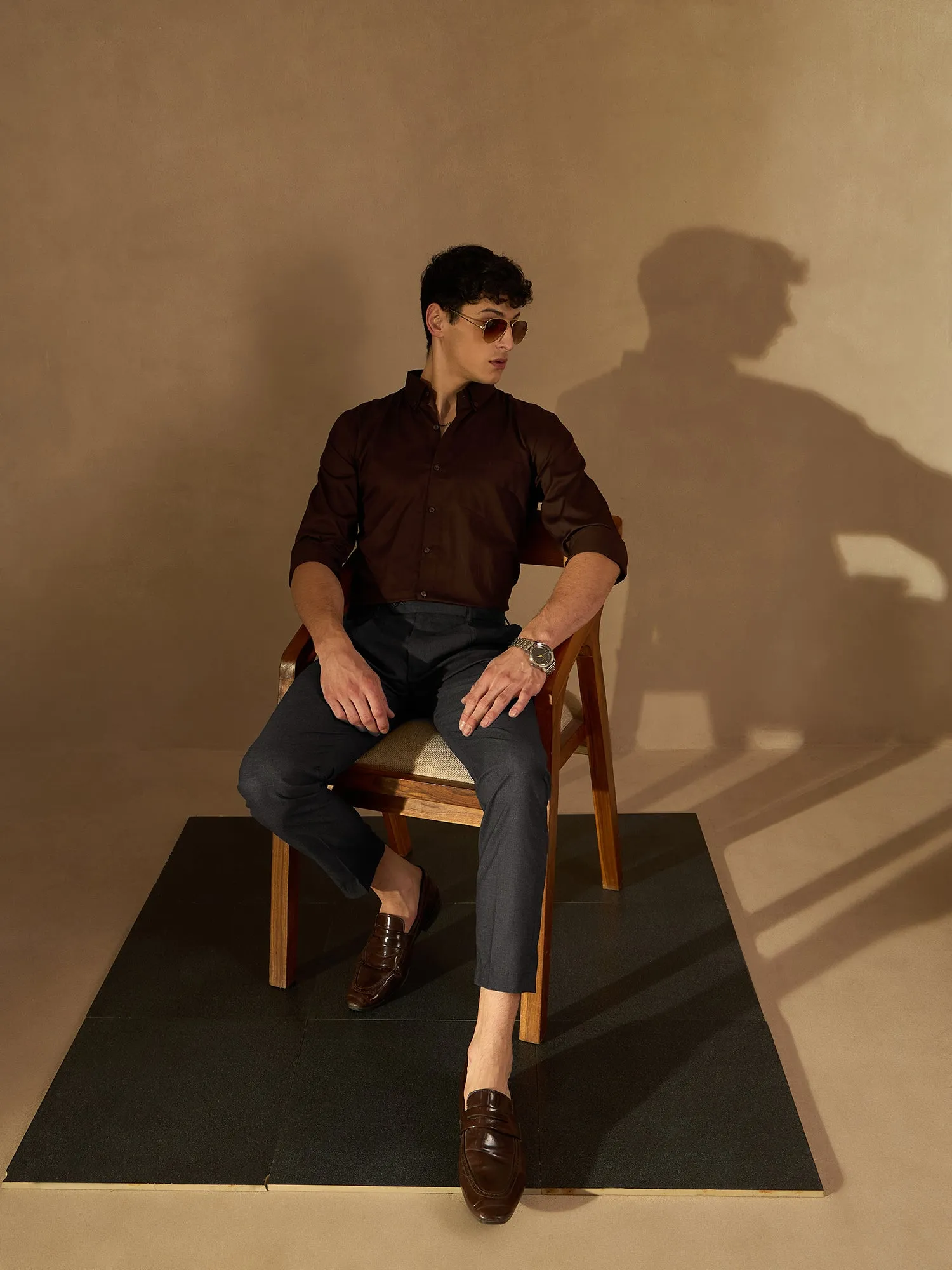 DENNISON Men Charcoal Formal Trousers