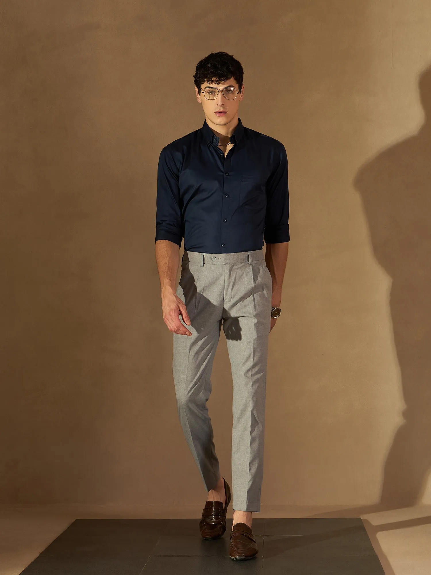 DENNISON Men Grey Formal Trousers