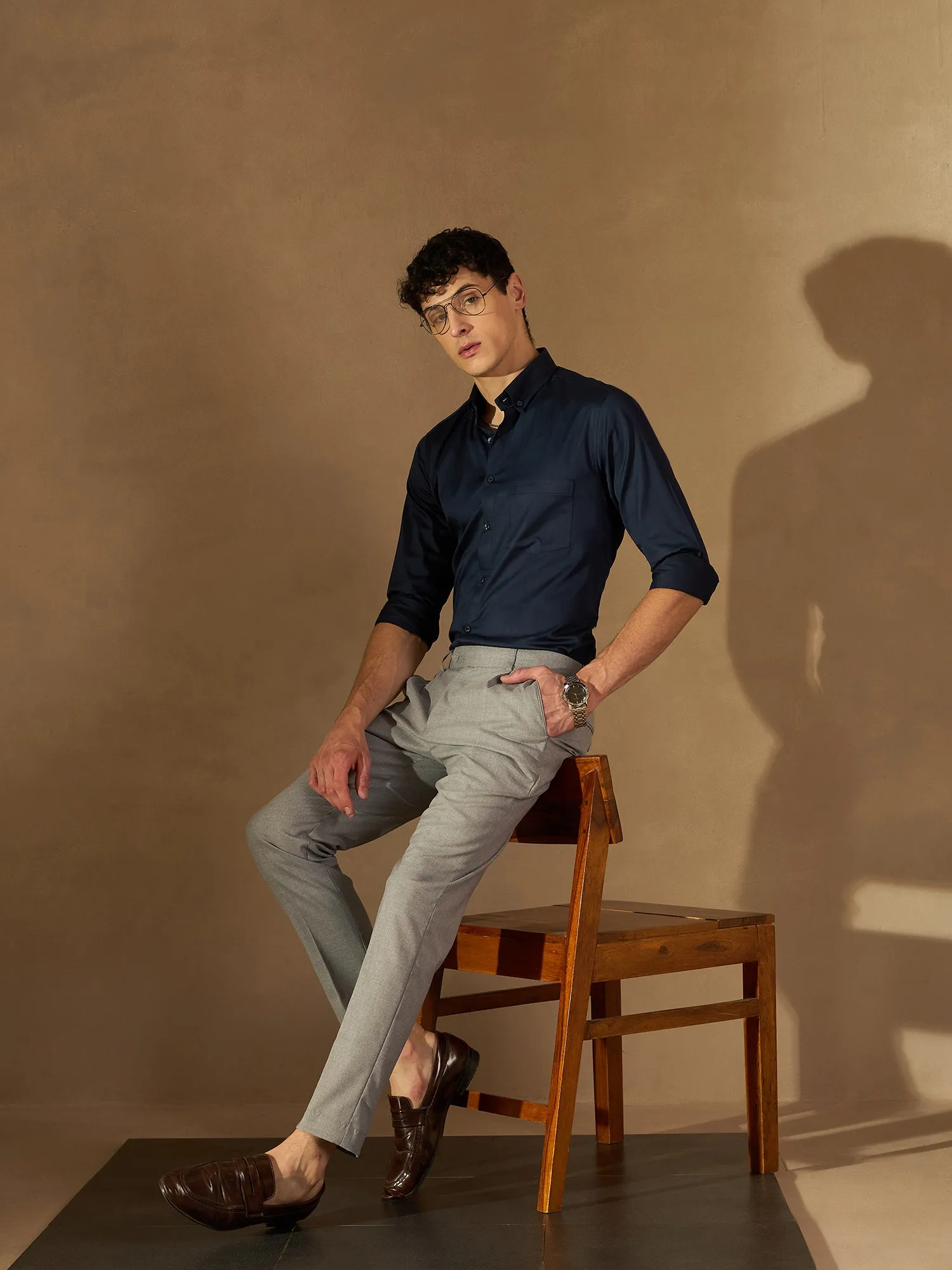 DENNISON Men Grey Formal Trousers