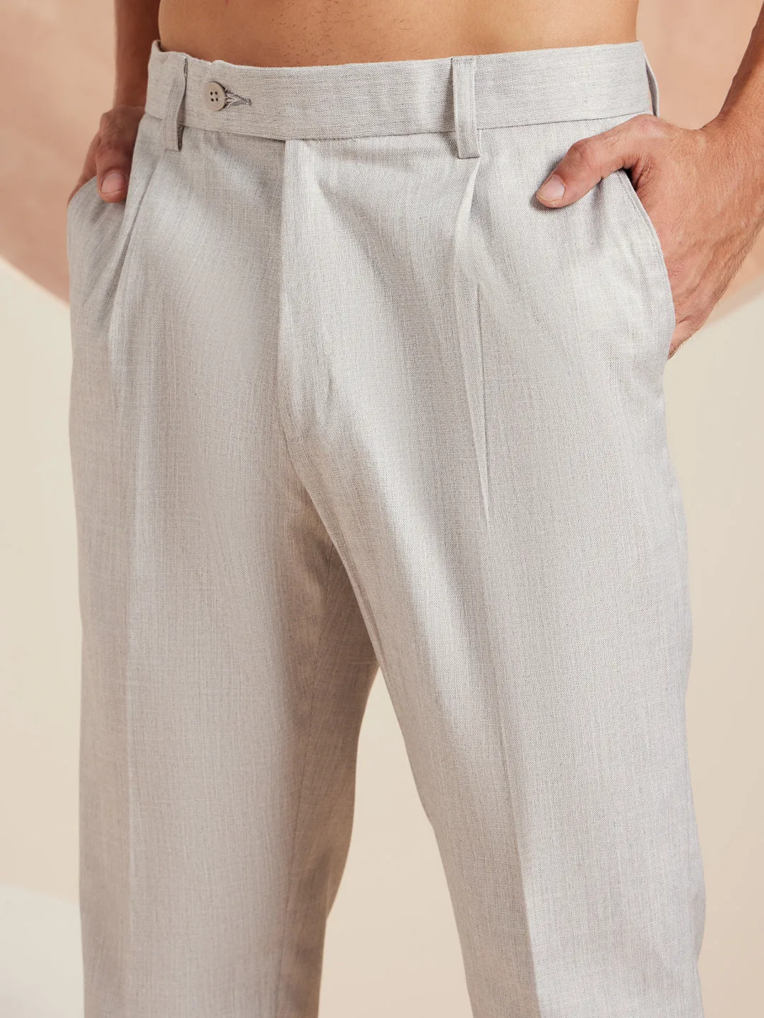 DENNISON Men Light Grey Formal Trousers