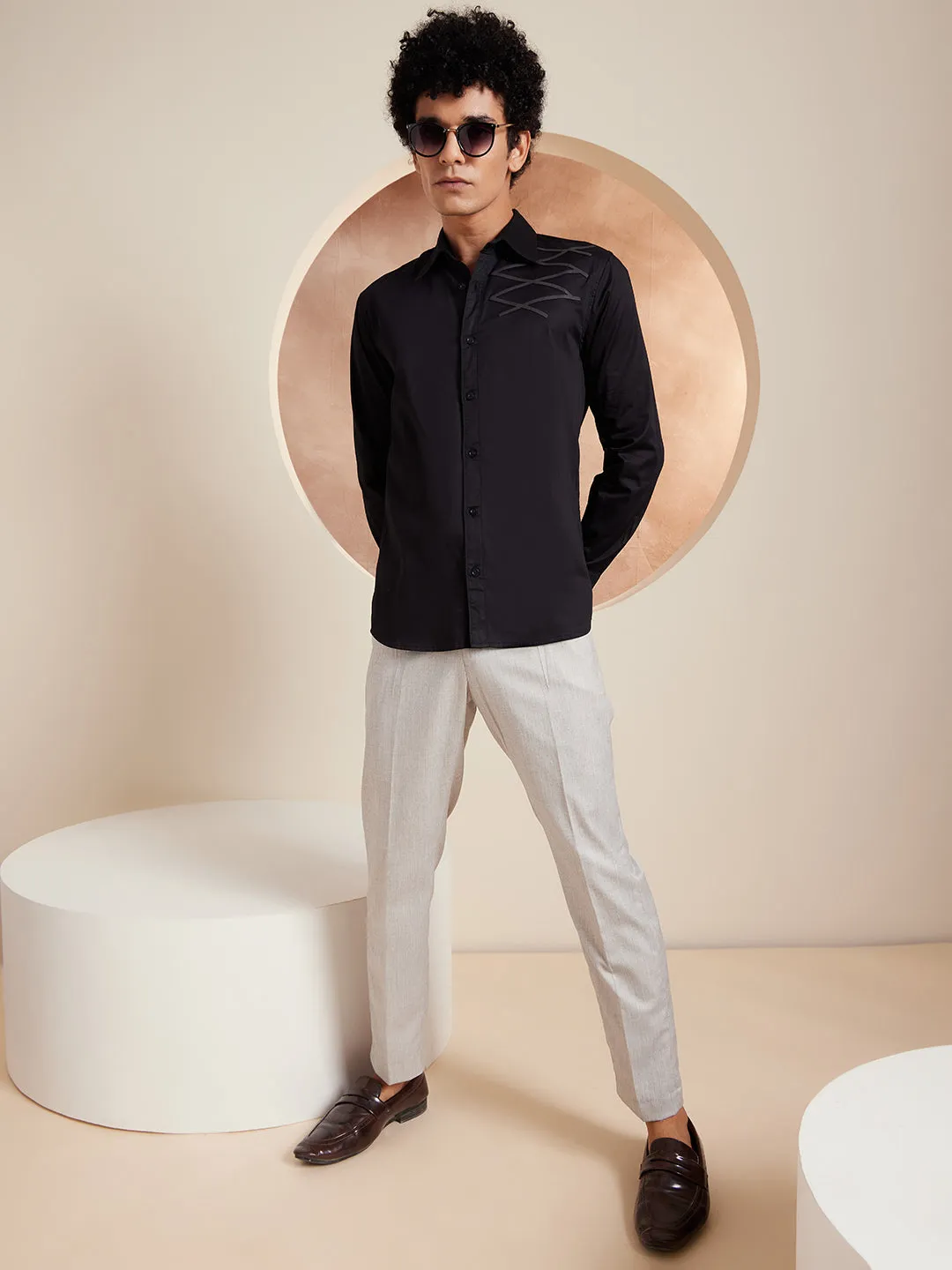 DENNISON Men Light Grey Formal Trousers