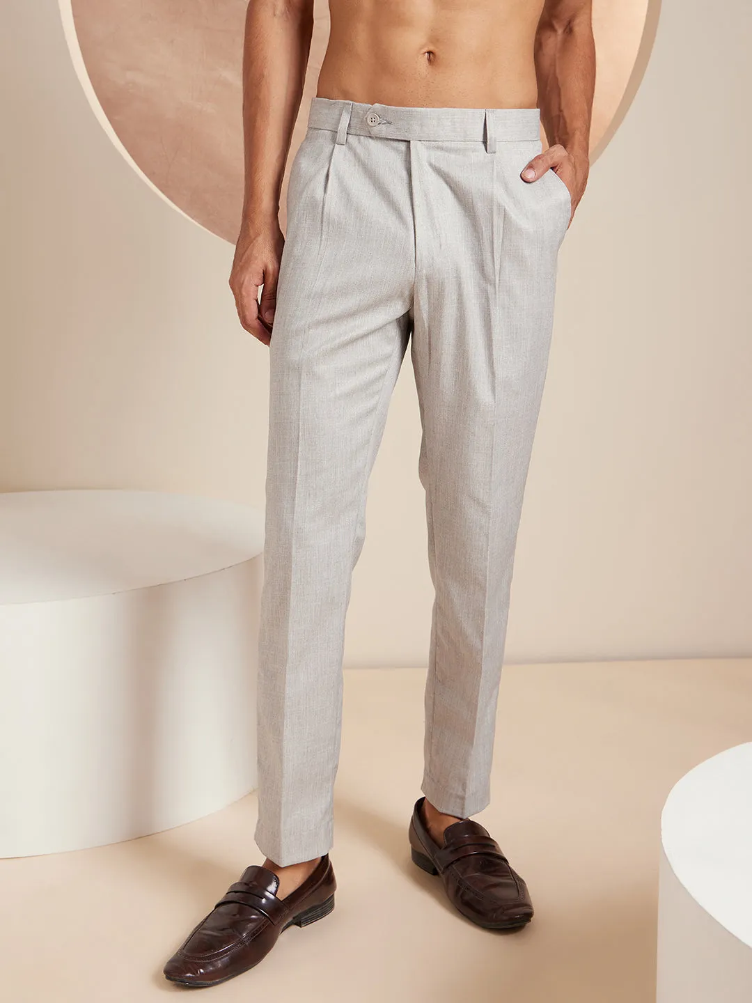 DENNISON Men Light Grey Formal Trousers