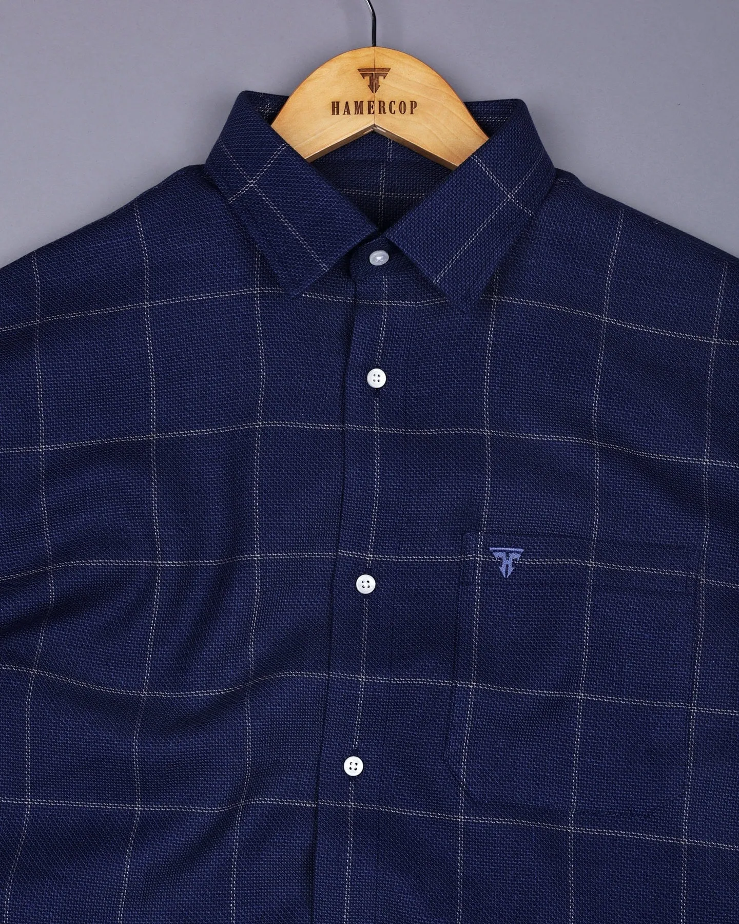 Dortan NavyBlue With Cream Dobby Broad Check Cotton Shirt