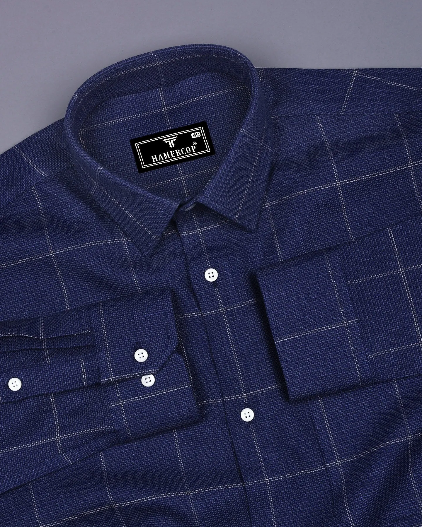 Dortan NavyBlue With Cream Dobby Broad Check Cotton Shirt