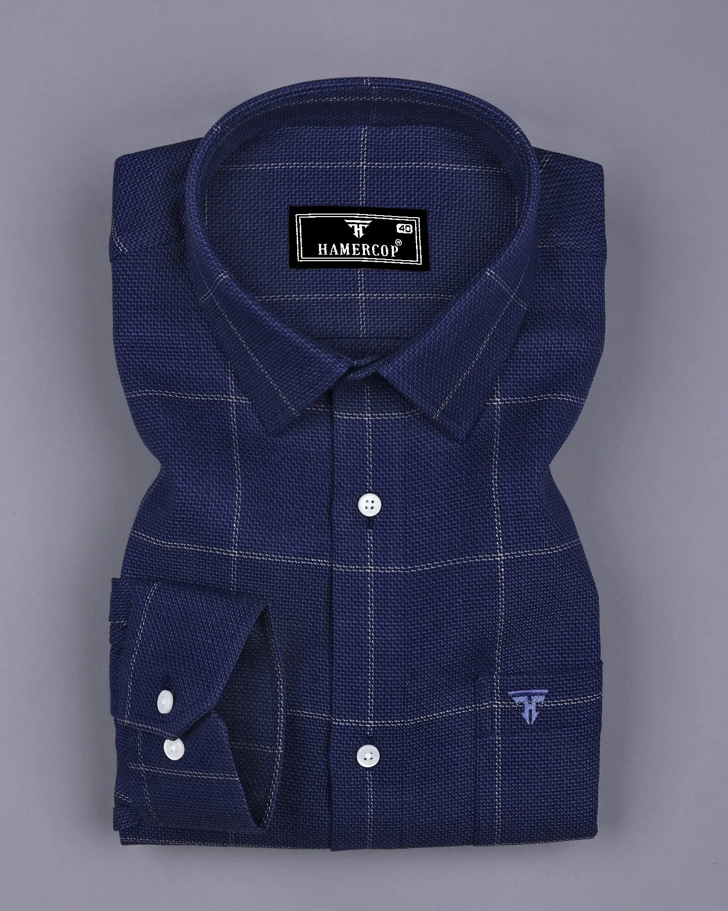 Dortan NavyBlue With Cream Dobby Broad Check Cotton Shirt
