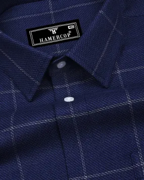 Dortan NavyBlue With Cream Dobby Broad Check Cotton Shirt