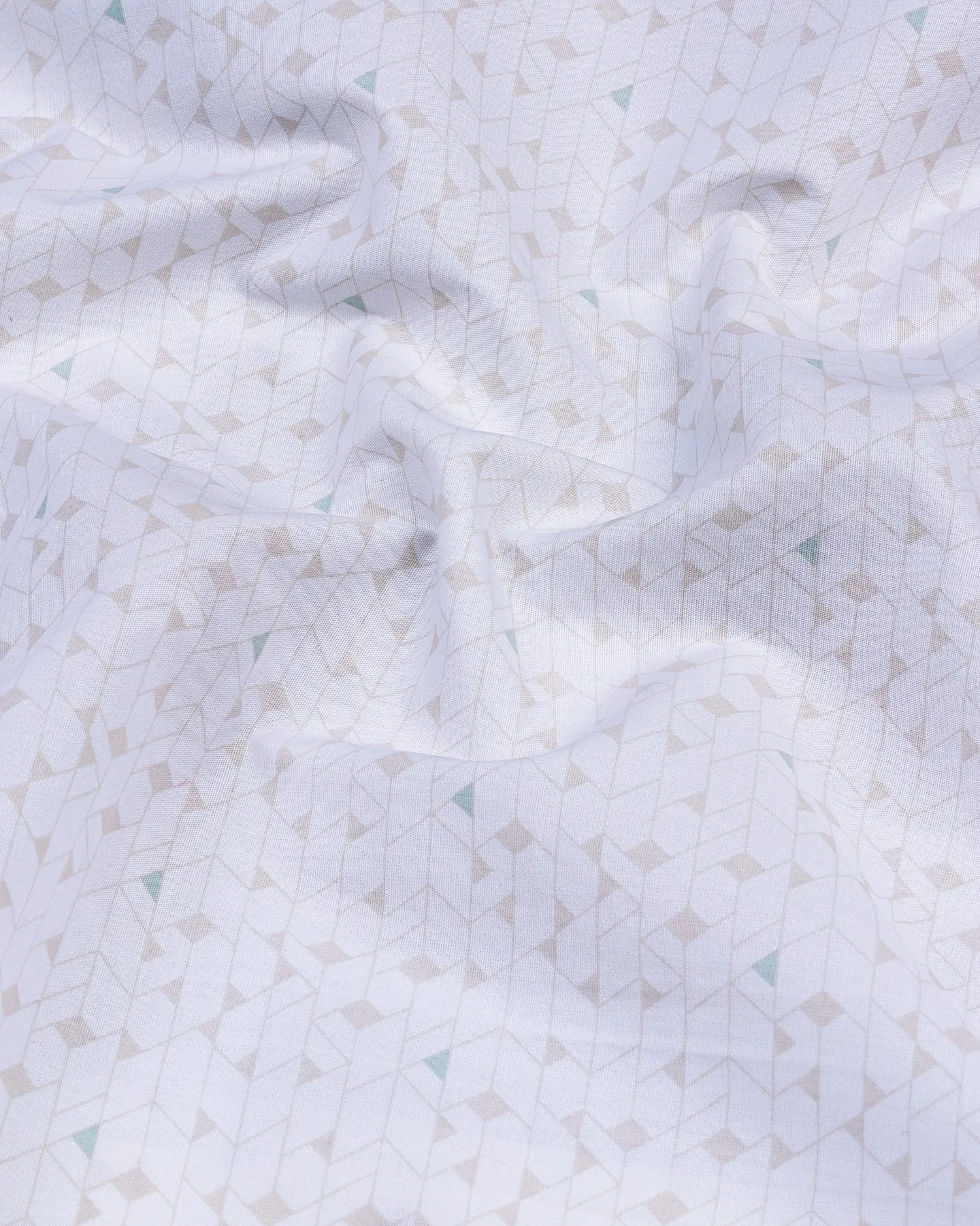 Fluffy White With Cream Tringle Printed Cotton Formal Shirt