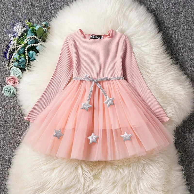Kids Girls Autumn Full Sleeves Dress for Children Party Kids Casual Dress - KGD8362