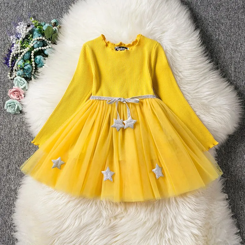 Kids Girls Autumn Full Sleeves Dress for Children Party Kids Casual Dress - KGD8362