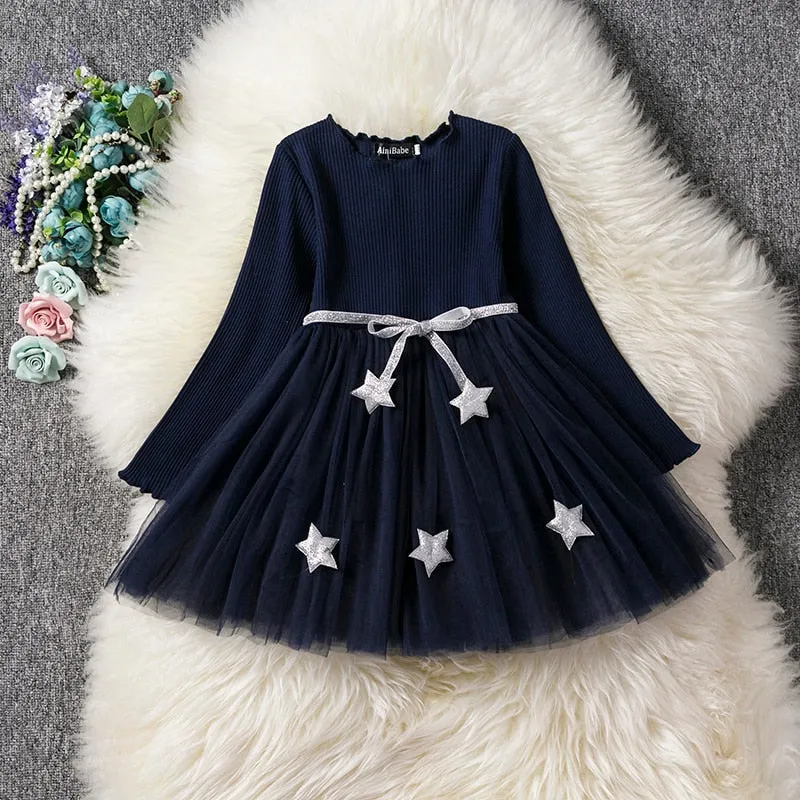 Kids Girls Autumn Full Sleeves Dress for Children Party Kids Casual Dress - KGD8362