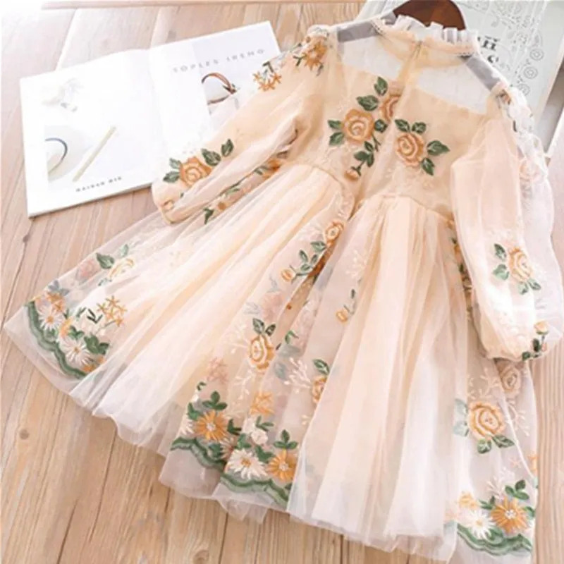 Kids Girls Autumn Full Sleeves Dress for Children Party Kids Casual Dress - KGD8362