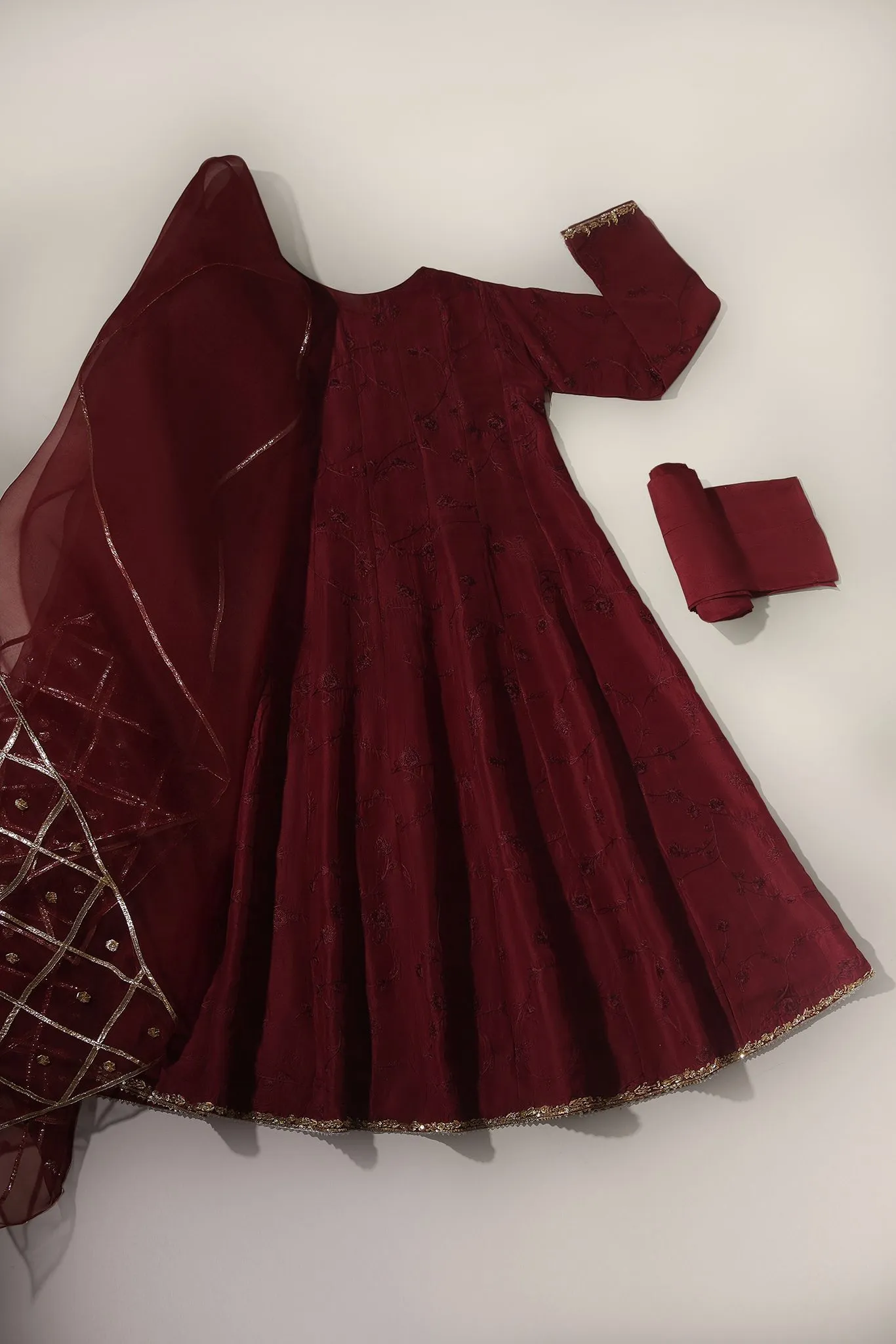 Maroon Embroidered Kalidaar