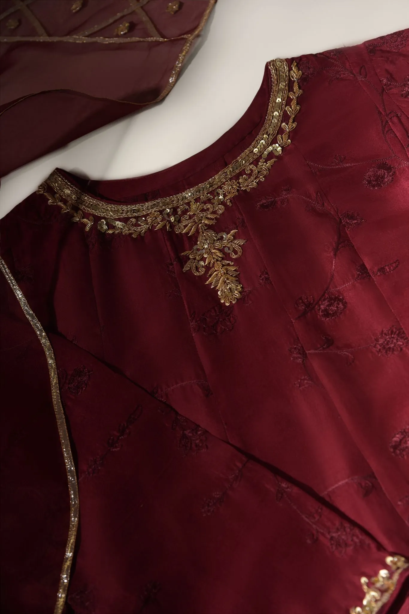 Maroon Embroidered Kalidaar