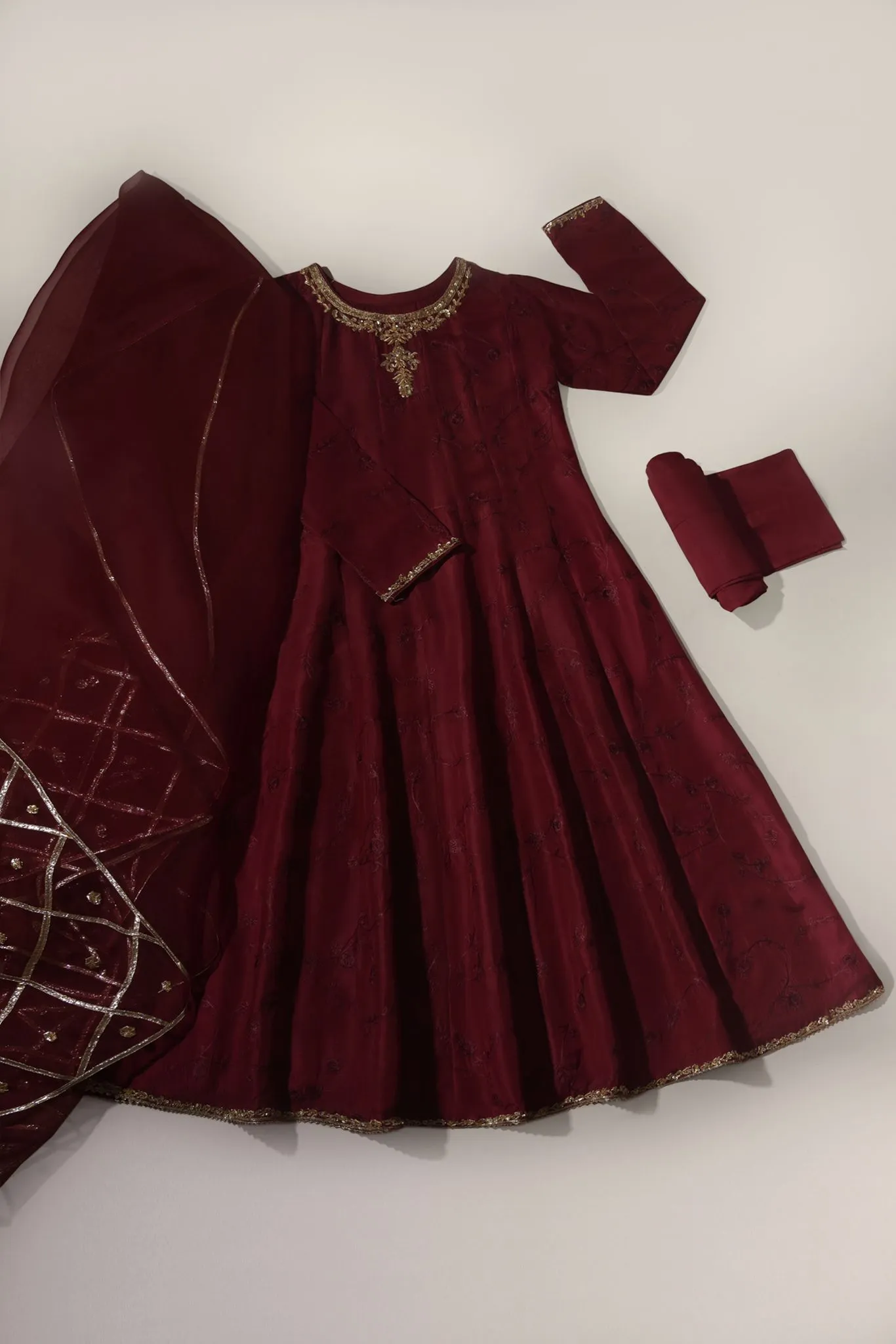 Maroon Embroidered Kalidaar