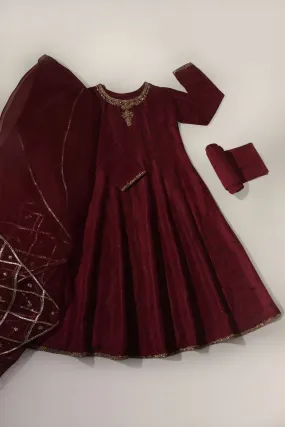 Maroon Embroidered Kalidaar