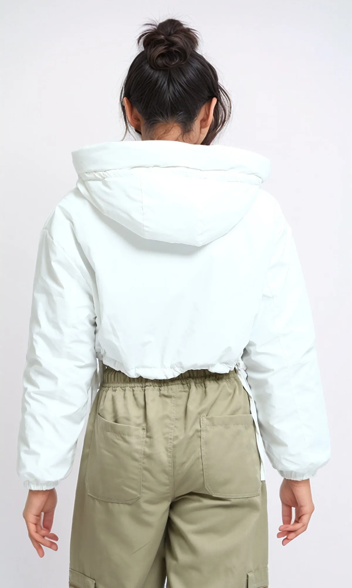 O194936 - Hooded Neck Cropped Fashionable Jacket - White
