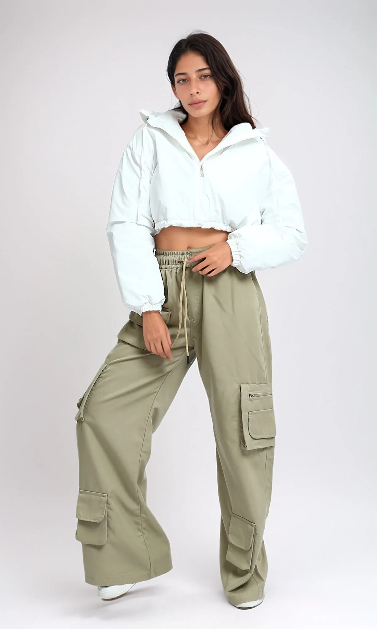 O194936 - Hooded Neck Cropped Fashionable Jacket - White