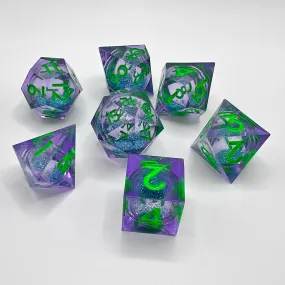 Quicksand Liquid Core Dice Set - Transparent Purple w/ Green
