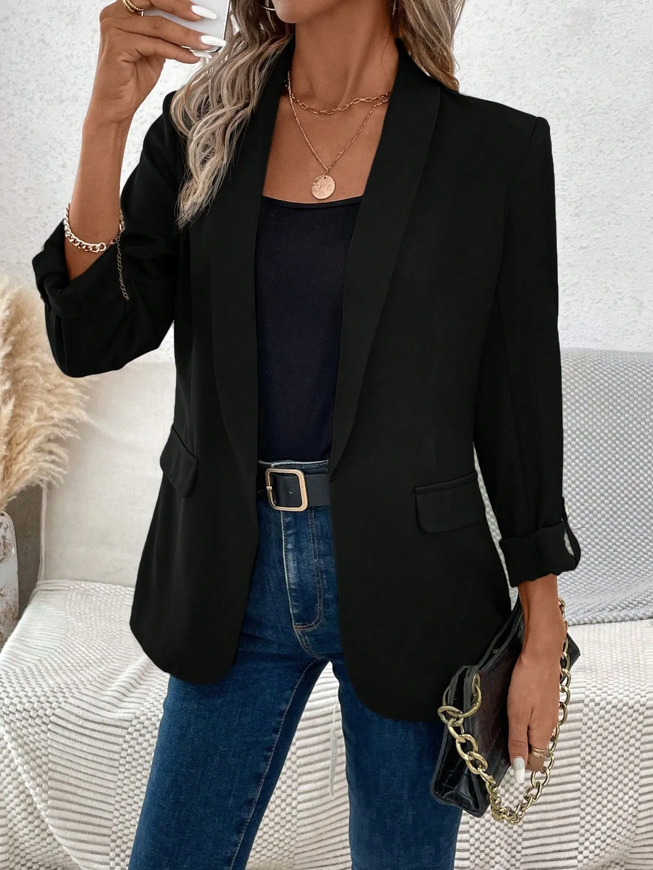 Shawl Collar Open Front Blazer